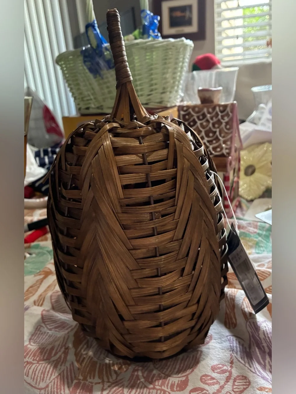 Southern Living Bamboo Woven Fall decor. NWT.  11.5 in Tall Herringbone Pumpkin